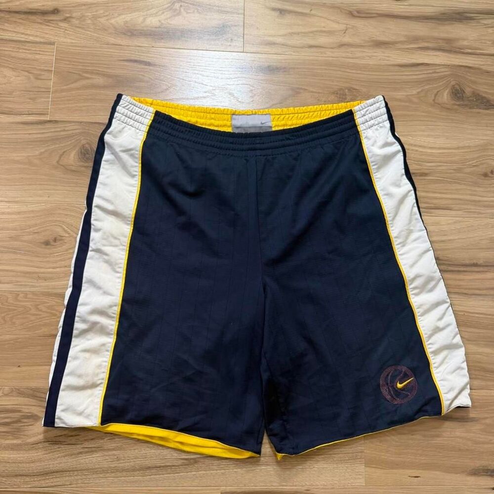 Vintage 00s Nike yellow/navy blue basketball reversible shorts embroidered XXL